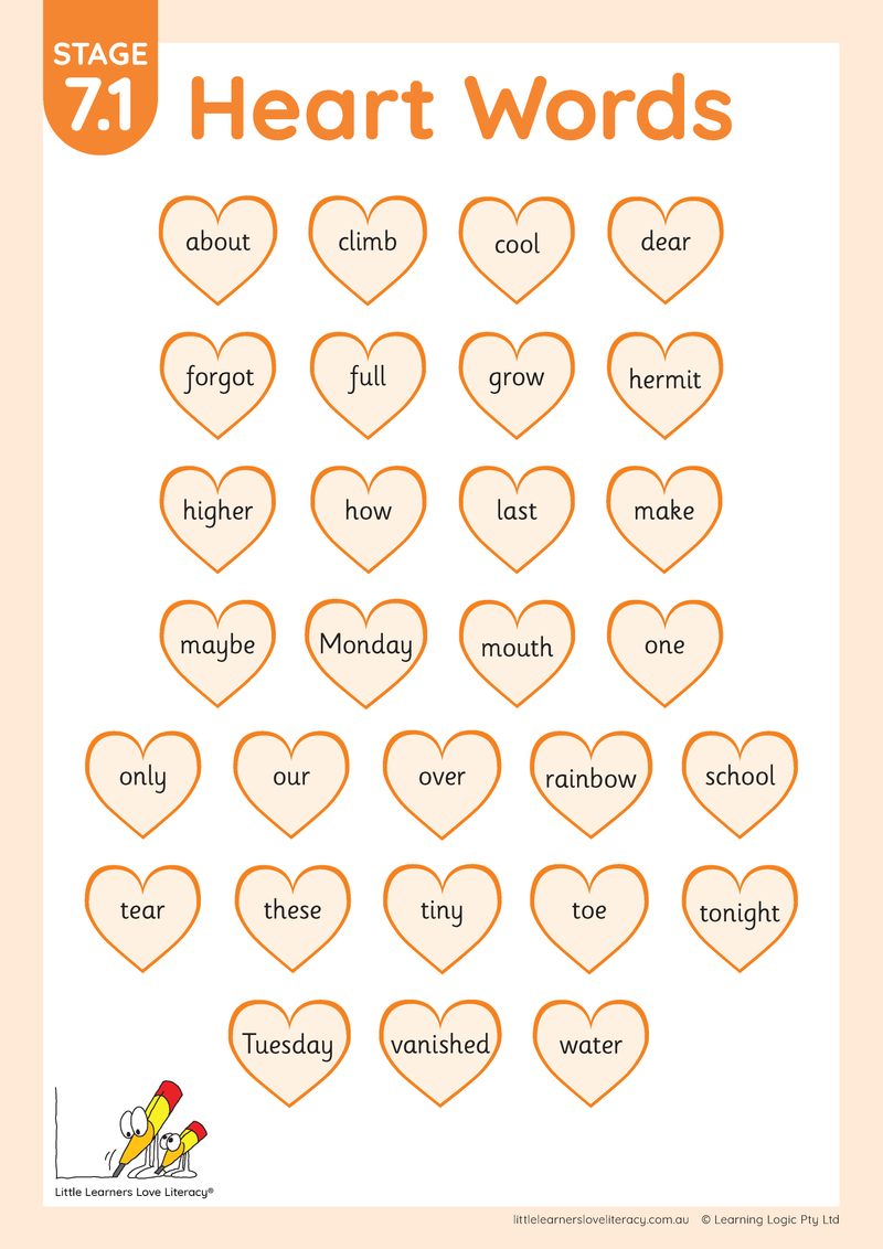 Heart Word Posters Stages 1-7