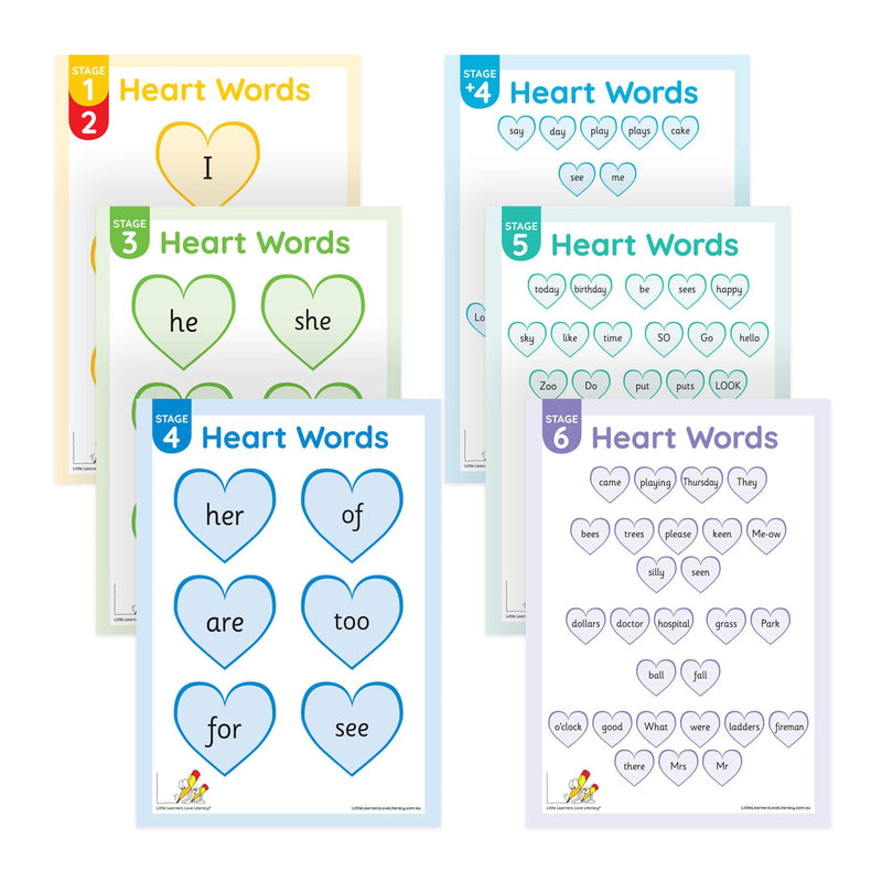 Heart Word Posters Stages 1-6